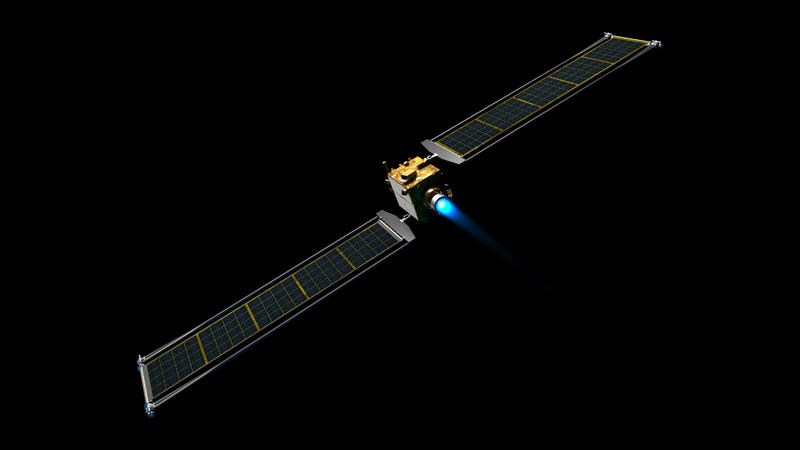 Eine grafische Darstellung zeigt die NASA-Sonde für die Mission «Dart» (Double Asteroid Redirection Test). Die US-Raumfahrtbehörde NASA will mit der Mission Dart erstmals eine Sonde absichtlich in einen Asteroiden schießen.