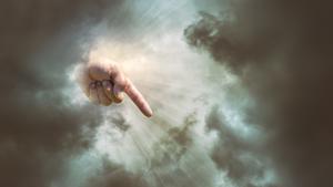 Hand Gottes gibt Fingerzeig