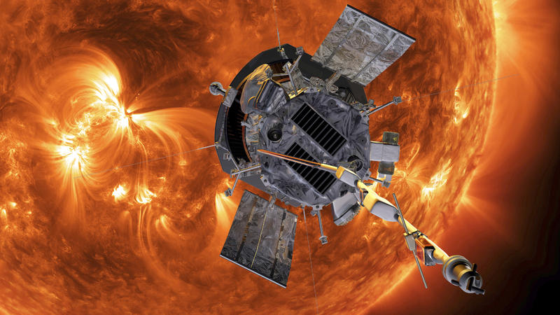 HANDOUT - 01.08.2018, ---: Die Computergrafik zeigt die «Parker Solar Probe»-Sonde der US-Raumfahrtbehörde Nasa auf dem Weg zur Sonne. Die Nasa-Sonde «Parker Solar Probe» ist durch die äußere Atmosphäre der Sonne geflogen und hat damit nach Angaben d