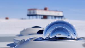 HANDOUT - 13.12.2021, ---, Antarktis: Vor der Neumayer-Station des Alfred-Wegener-Instituts in der Antarktis steht ein Pyranometer - ein Messgerät, das die reflektierten Sonnenstrahlen bestimmt. In der Forschungsstation gibt es an Heiligabend ein Festmahl für das Wissenschaftlerteam, das dort seit rund einem Jahr lebt. Foto: Peter Jonczyk/Alfred-Wegener-Institut/Helmholtz/dpa - ACHTUNG: Nur zur redaktionellen Verwendung im Zusammenhang mit einer Berichterstattung über Arbeiten des Alfred-Wegener-Instituts zusammen mit dem Copyright-Vermerk +++ dpa-Bildfunk +++