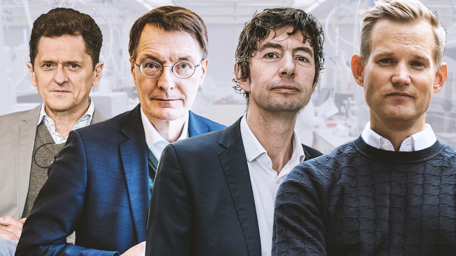 Virologe Klaus Stöhr, Bundesgesundheitsminister Lauterbach, Virologe Christian Drosten und Virologe Hendrik Streeck