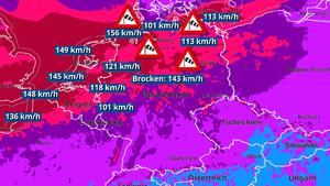 Windgeschwindigkeiten am Freitagabend in Deutschland
