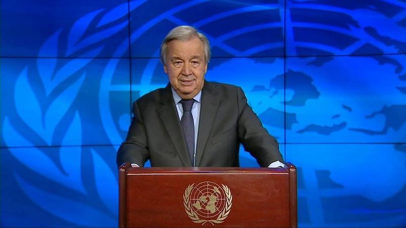 220228 -- GENEVA, Feb. 28, 2022 Xinhua -- This image grabbed from a screen shows UN Secretary-General Antonio Guterres speaking via a video at the opening of the 49th session of the United Nations Human Rights Council UNHRC, held at the United Nation
