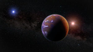 Blick von Proxima Centauri auf das Doppelsternsystem Alpha Centauri A und B