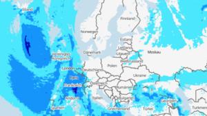 Die Grafik zeigt den Niederschlag am Samstag, 13.03.2022: In Südwesteuropa gibt es noch einen Nachschlag an Regen.