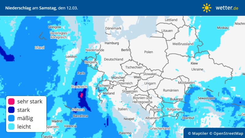 Die Wetterprognose für Europa zeigt viel Regen.