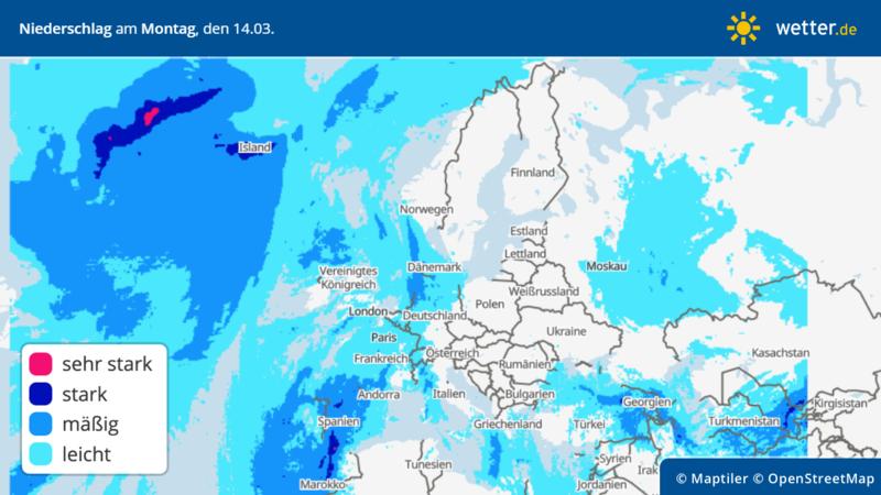 Die Regenprognose für Montag, 14.03.2022: Weiterhin fällt viel Niederschlag am Mittelmeer