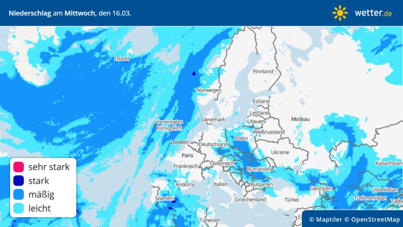 Die Regenprognose für Mittwoch, 16.03.2022: Auch der Südosten Spaniens bekommt weitere Regenduschen ab