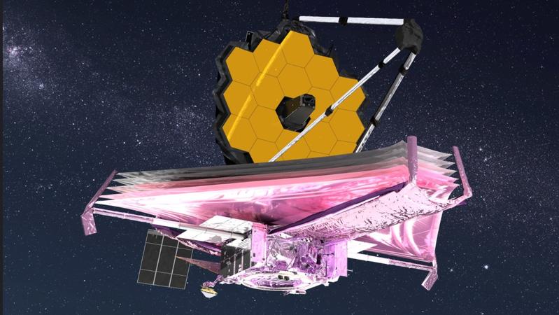 ARCHIV - 08.01.2022, ---: Die künstlerische Darstellung des James Webb Weltraumteleskops im All, zur Verfügung gestellt am 08.01.2022, zeigt alle Hauptelemente vollständig entfaltet. Das im Dezember gestartete Weltraumteleskop «James Webb» hat seine 