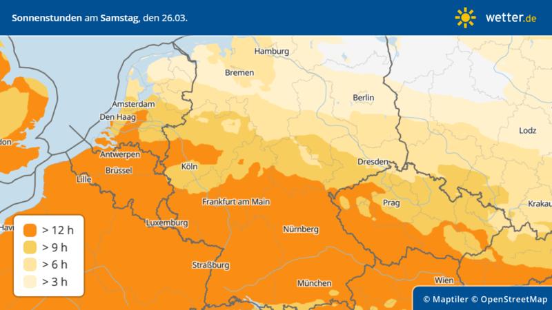 Sonnenverteilung in Deutschland am Samstag