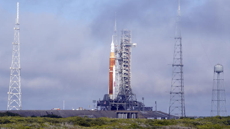 The NASA Artemis rocket with the Orion spacecraft aboard stands on pad 39B at the Kennedy Space Center in Cape Canaveral, Fla., Friday, March 18, 2022. While at the pad the rocket and Orion spacecraft will undergo a tests to verify systems and practi