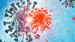 05 April 2022: Mutation of corona virus or influenza virus microbe of a new mutation variant - coronavirus Covid-19 mutant, gene modification of a pathogen 3D-ILLUSTRATION *** Mutation von Corona Virus oder Influenza Virus Mikrobe einer neuen Mutations Variante - Coronavirus Covid-19 Mutante, Genveränderung eines Krankheitserregers 3D-ILLUSTRATION
