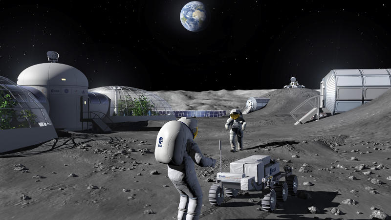 Basis auf dem Mond mit Astronauten