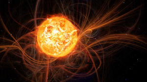Die Sonne schleudert Partikel ins Weltraum.