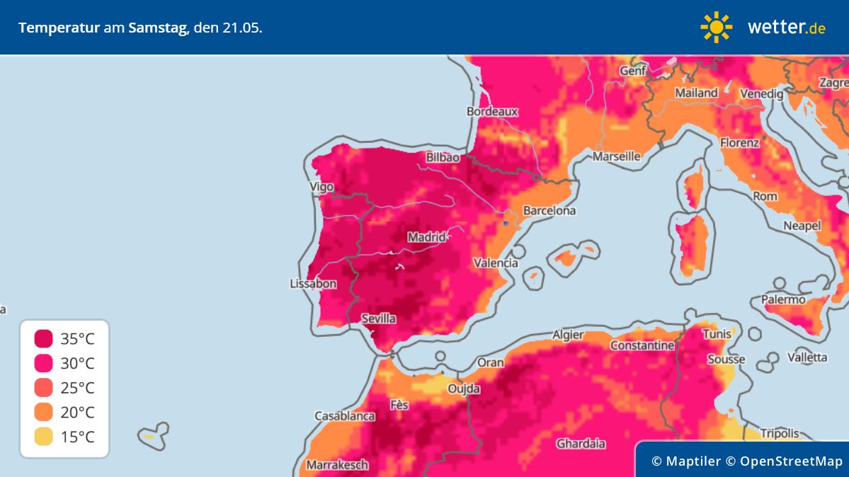 Hitzewelle trifft Spanien: Temperaturen für Südeuropa am Samstag, 21. Mai
