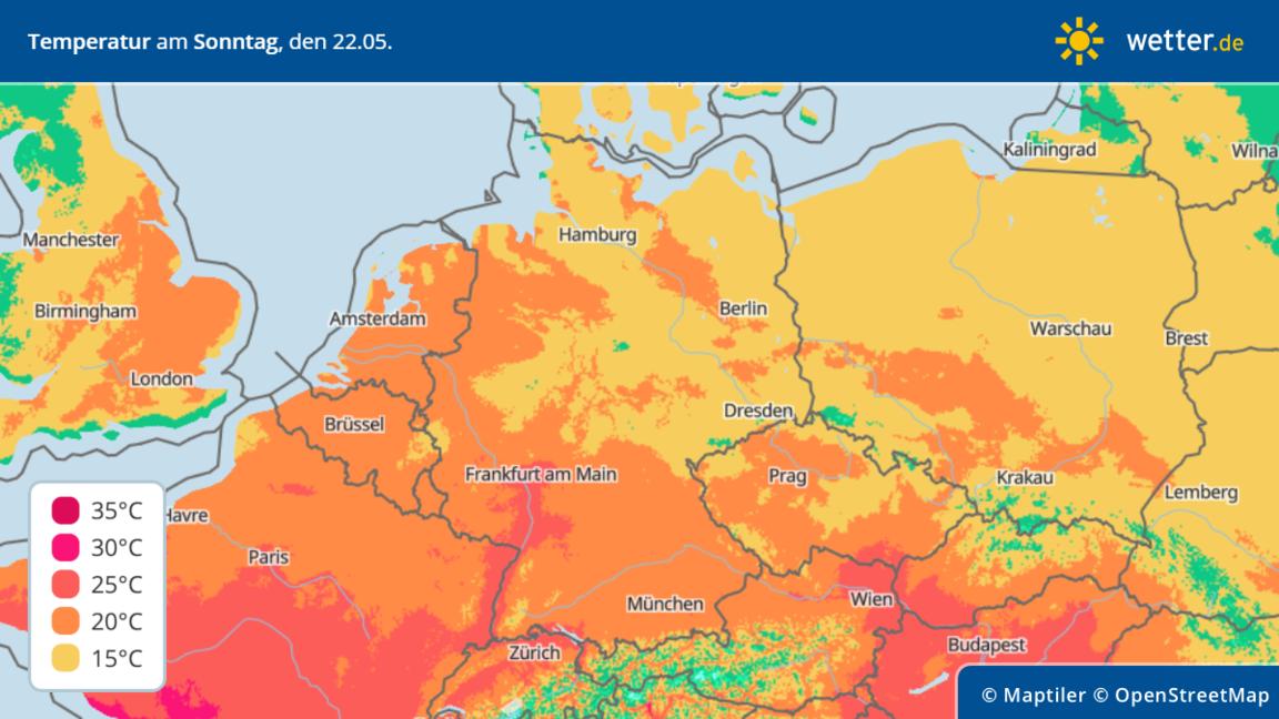 Die Grafik zeigt die Höchstwerte für Sonntag, 22.05.2022