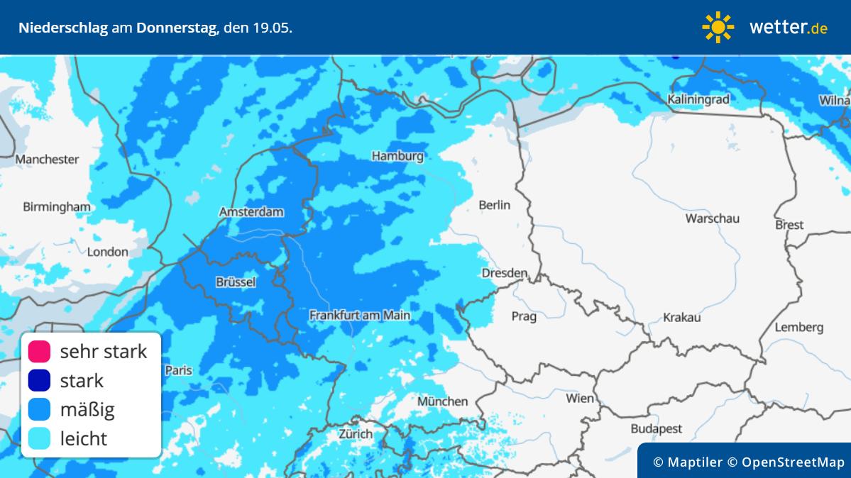 Niederschlagskarte für Donnerstag, 19. Mai in Deutschland