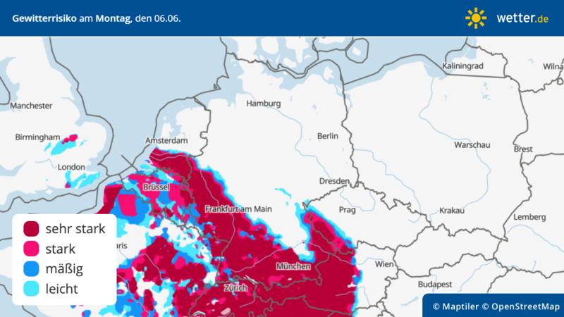 Gewitterrisiko am Pfingstmontag, 6. Juni in Deutschland