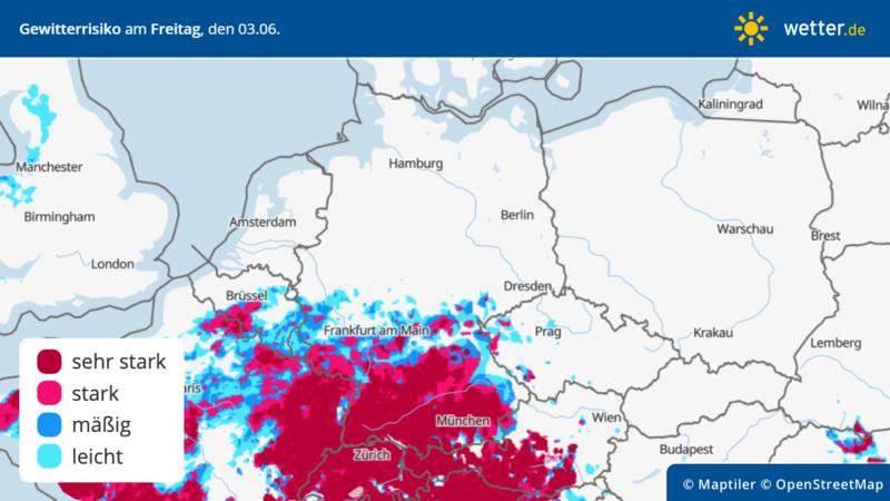 Gewitterrisiko am Freitag, 3. Juni in Deutschland