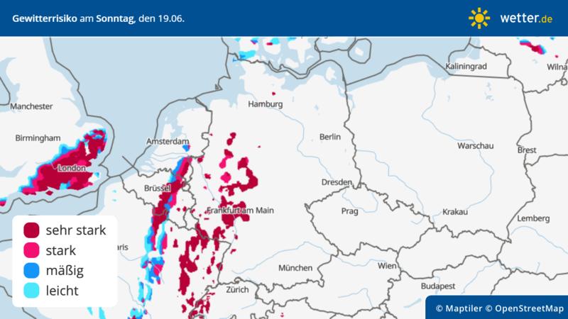 Gewitterrisiko am Sonntag, 19. Juni in Deutschland