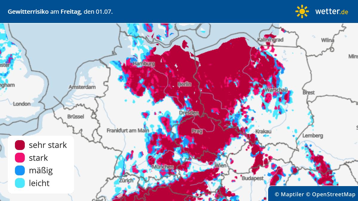Gewitterrisiko am Freitag, 1. Juli in Deutschland