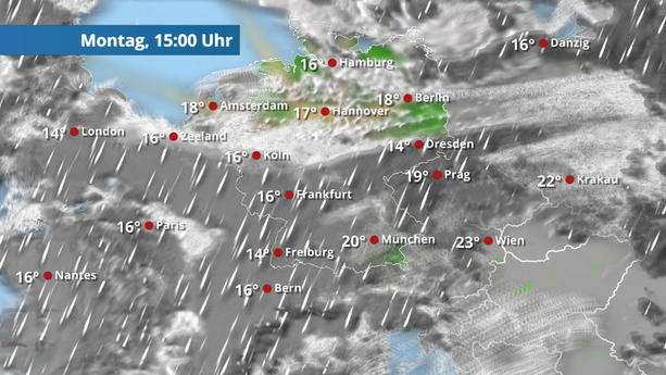 Diese Animation zeigt, wie Wolken und Regen heute und morgen über Deutschland ziehen. 