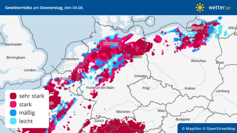 Gewitterrisiko am Donnerstag, 4. August in Deutschland