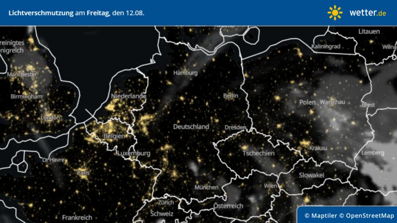 Lichtverschmutzung in Mitteleuropa am 12. August 2022