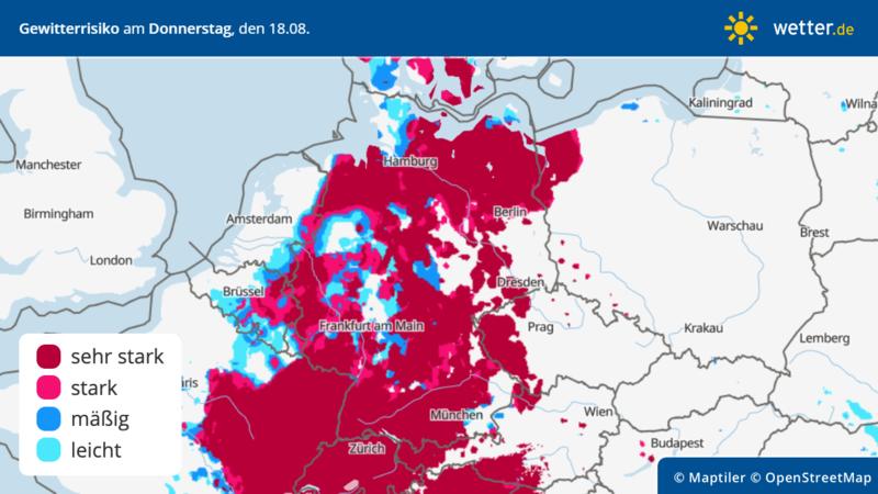 Gewittergefahr am Donnerstag, 18. August in Deutschland