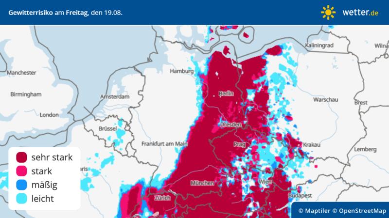 Gewitterrisiko am Freitag, 19. August in Deutschland