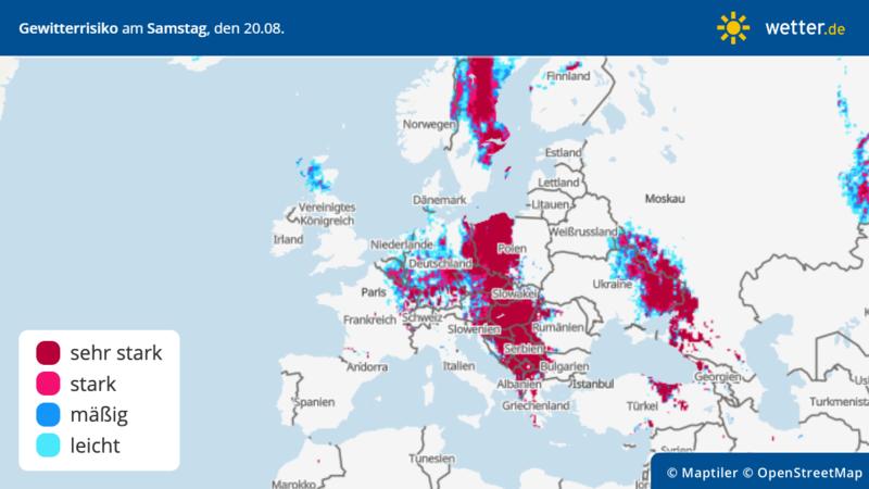 Gewitterrisiko in Europa am Samstag, 20. August