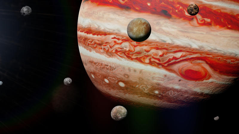 Gasriese und seine Trabanten: Jupiter und eine Reihe seiner Monde