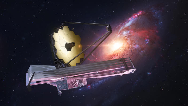 James-Webb-Weltraumteleskop vor einer Galaxie