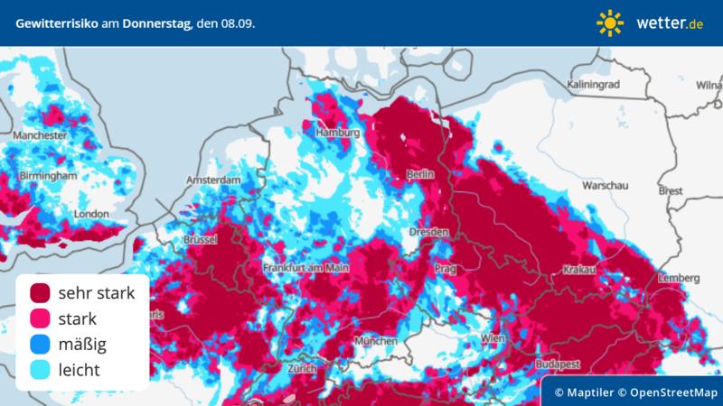 Gewitterrisiko am Donnerstag, 8. September 2022 in Deutschland