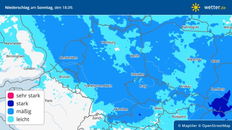 Die Grafik zeigt den Niederschlag für Sonntag, 18.09.2022
