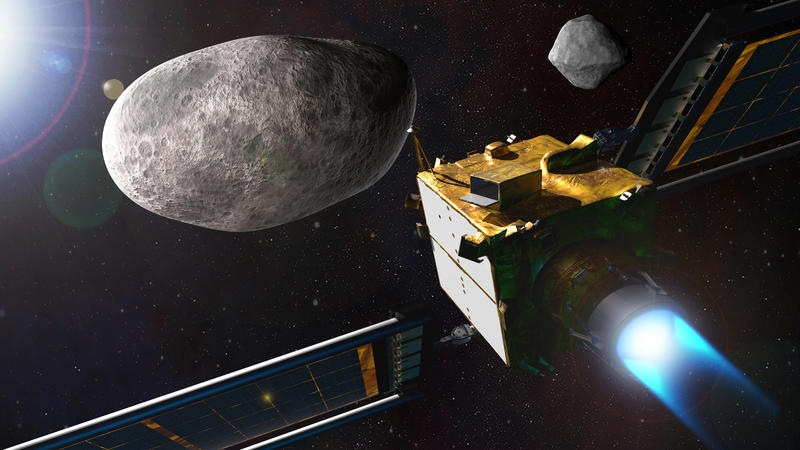 September 26, 2022, Huntsville, AL, United States of America: An artists illustration depicting the NASA Double Asteroid Redirection Test - DART spacecraft prior to impact at the Didymos binary asteroid system. DART is expected to impact the asteroid