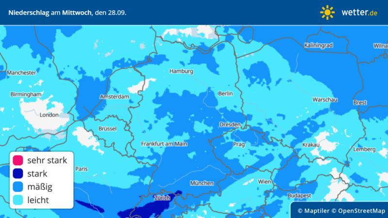 Die Karte zeigt die Niederschlagsverteilung am Mittwoch in Deutschland.
