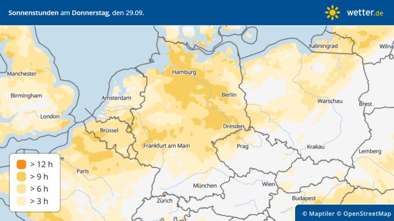 Es geht auch freundlich: Die Sonnenscheindauer am Donnerstag in Deutschland.