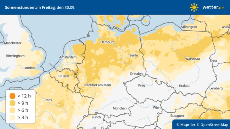 Die Karte zeigt, wie lange und wo in Deutschland die Sonne scheint.