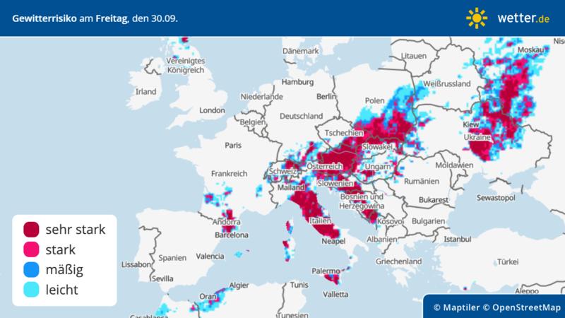 Unwetterprognose für Europa: In Italien und anderen Ländern drohen kräftige Gewitter.