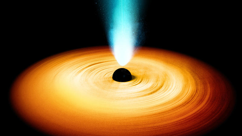 Schwarzes Loch mit Akkretionsscheibe und Gammastrahl