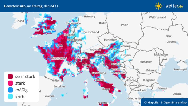 Gewitterrisiko im Süden Europas am Freitag, 4. November