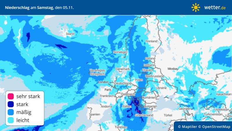 Niederschlagsmengen am Samstag, 5. November im Süden Europas