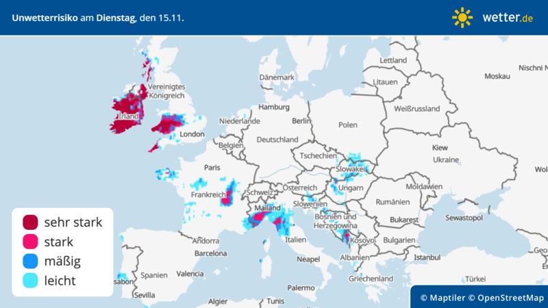 Prognose für Europa: Rauhes Wetter in Irland und England