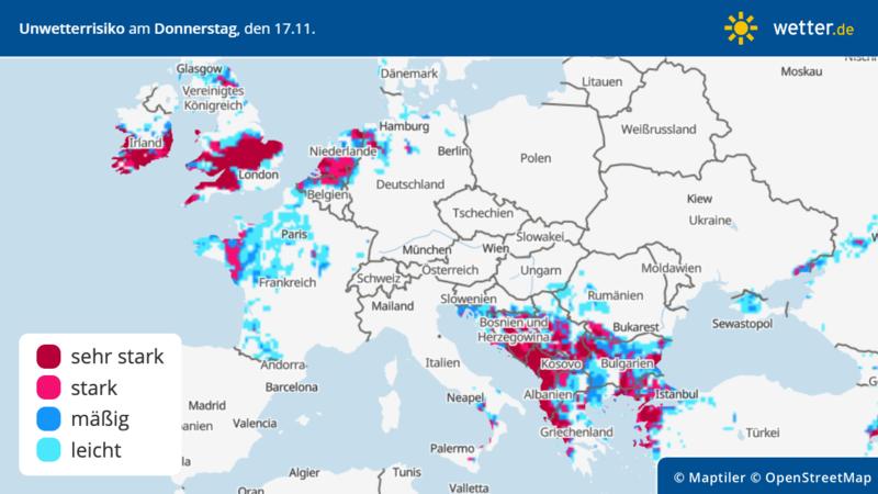 Prognose: Gewitter und möglicher Starkregen in Europa