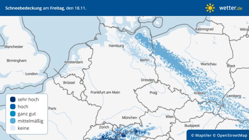 Schneebedeckung am Freitag, 18. November in Deutschland