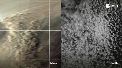 Wolkenformationen auf dem Mars und auf der Erde