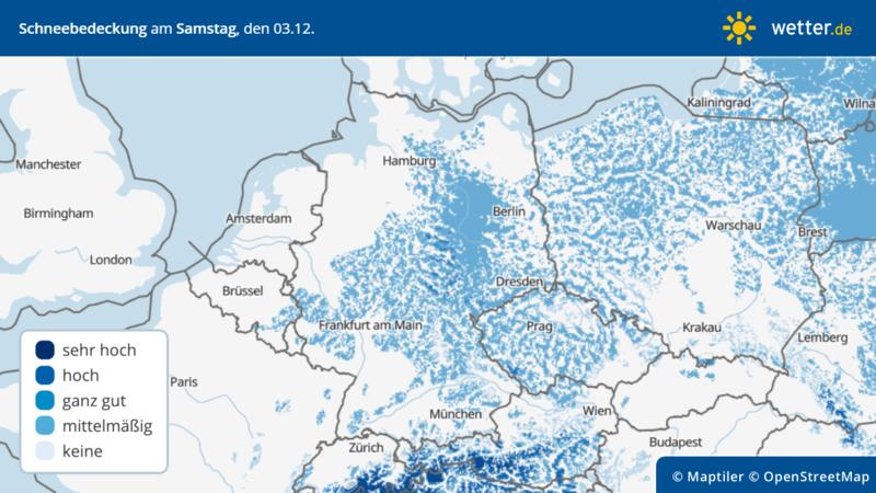 Die Grafik zeigt die Schneebedeckung von Samstagmorgen, 03.12.2022