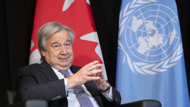Montreal, PQ, Canada: Secretary-General of the United Nations Antonio Guterres delivers remarks prior to a meeting with Prime Minister Justin Trudeau in Montreal on Wednesday, December 7, 2022. (Credit Image: © Paul Chiasson/The Can
