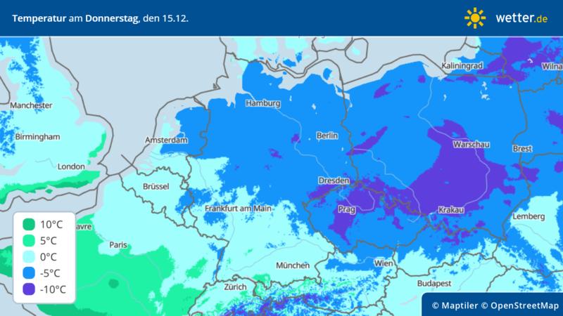 Die Grafik zeigt die Höchstwerte am Donnerstag, 15.12.2022